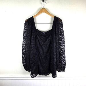 Torrid Women's 3X Black Lace Long Sleeve Blouse Top Sheer Romantic Plus Size